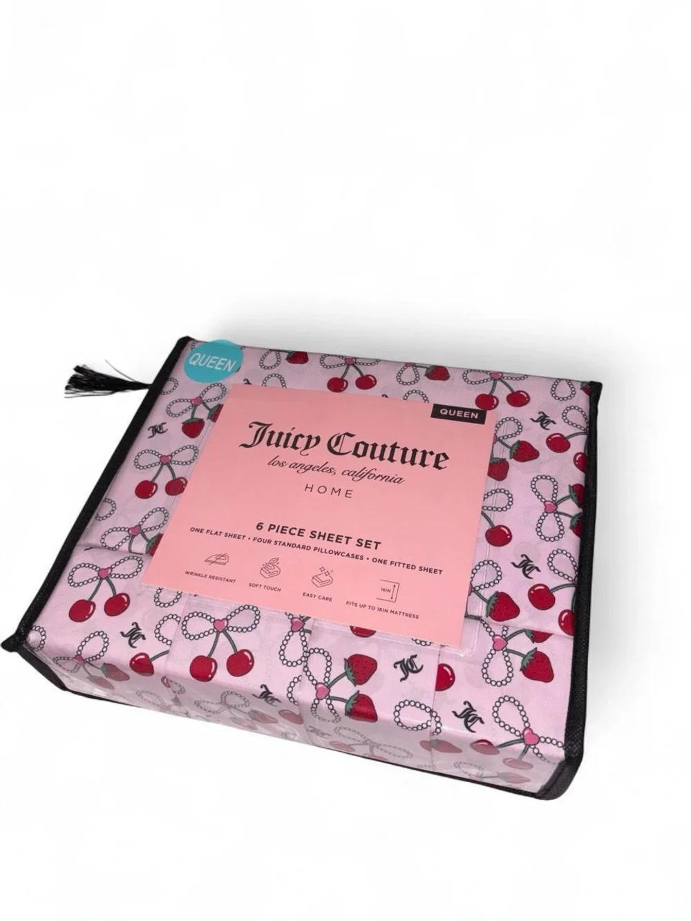 JUICY COUTURE PINK CHERRY QUEEN 6 PIECE BEDDING SET